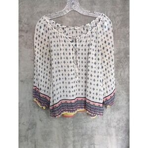 Bohemian Blouse Women Medium Sheer Peasant Tassel Tie Neck Cottagecore Festival